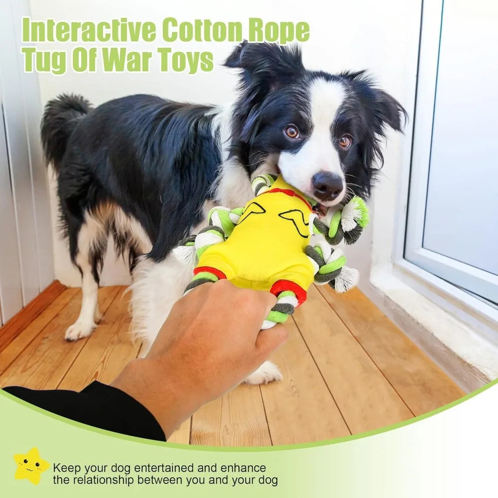 Squeaky Dog Toys, Tug of War Plush Toy for Large Breed, Tough Chewing Toys with Crinkle Paper