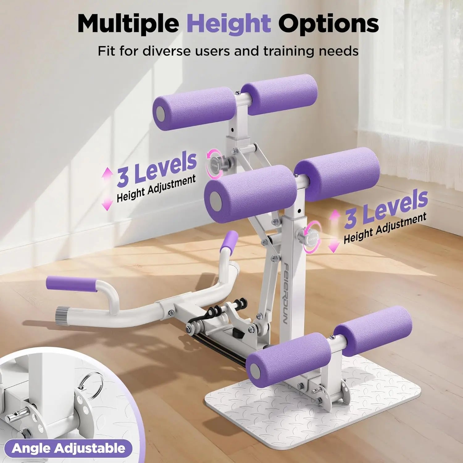 FEIERDUN Adjustable Deep Squat Machine-7 Level Resistance Glute & Leg Trainer for Home