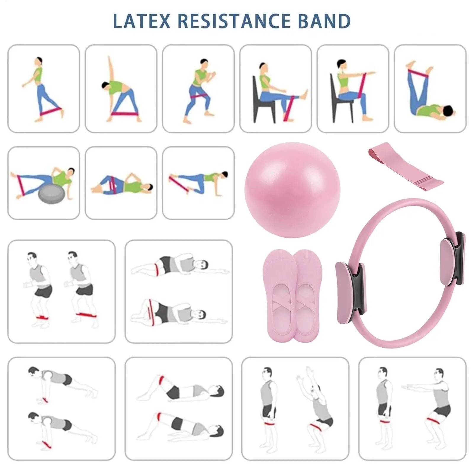NEW Pilates Ball And Ring Set with Resistance Band for Exercise Workout and Fitness