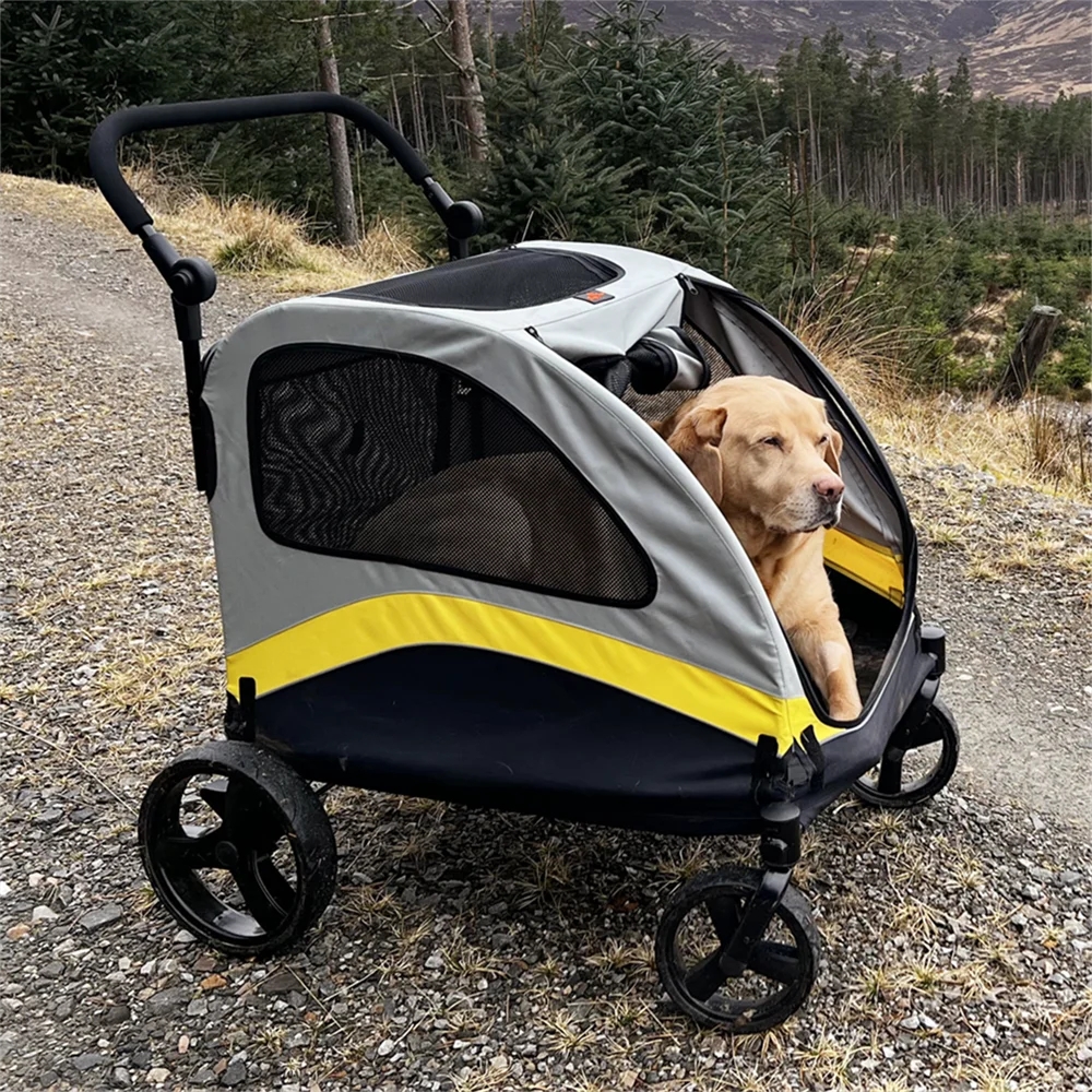 Premium Dog Stroller Pram 4 Wheel Foldable Cart, Travel, Walk, Pet Jogger Wagon for Small Medium Large Dogs