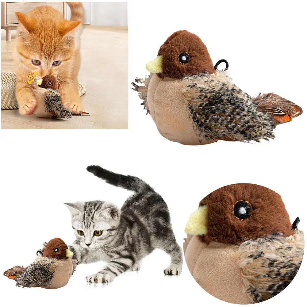 Interactive Flappy Bird Plush Cat Toy Electric Squeaky, Simulated, Chirping Bird