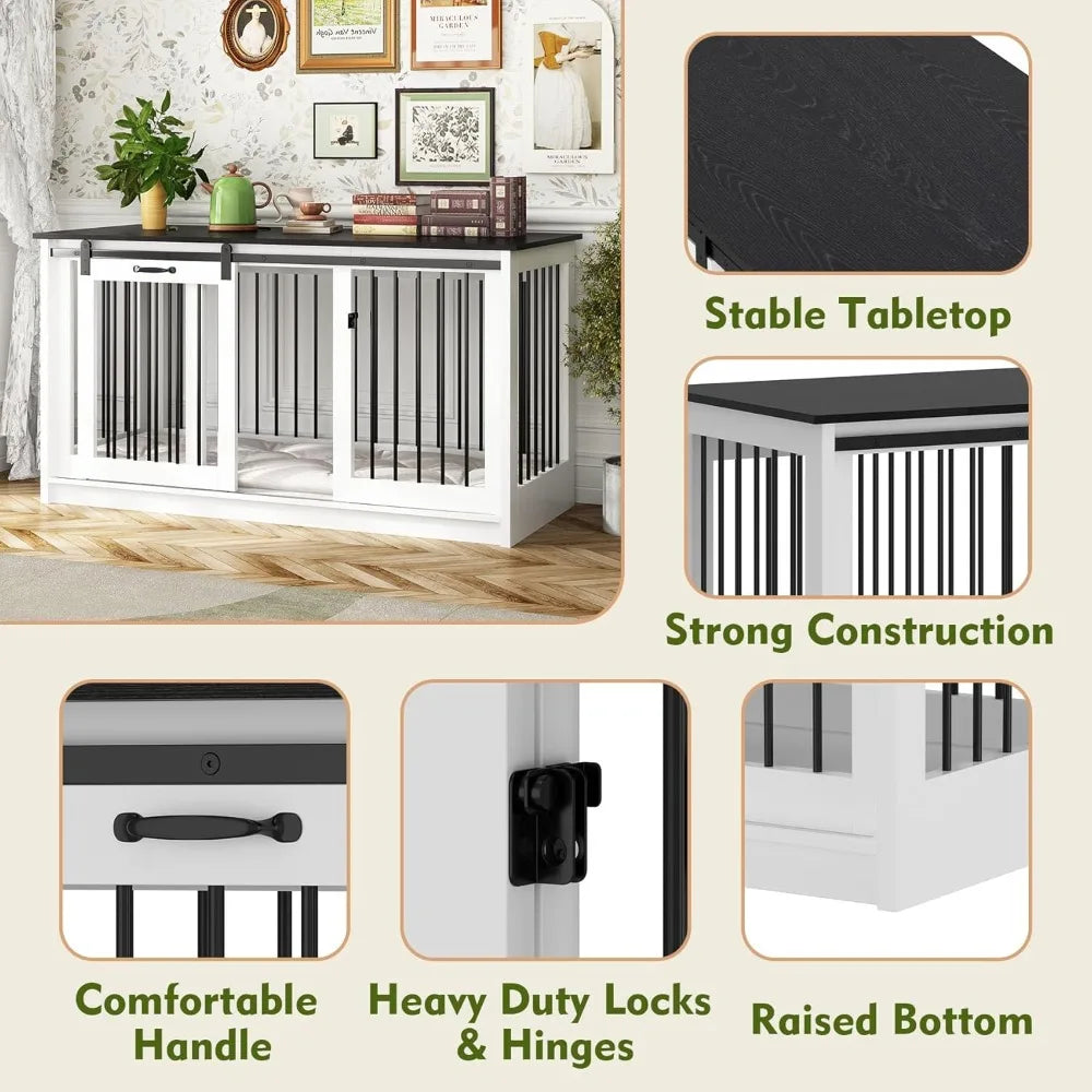 Extra Large Dog Crate Furniture, 55" Indoor Heavy Duty House with Sliding Doors, Furniture Style, Table Side