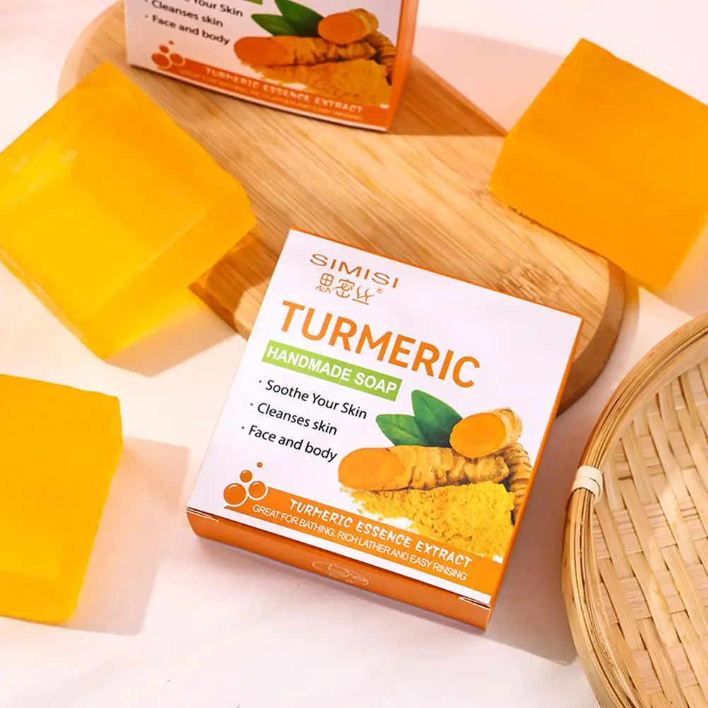 Hand Made Turmeric Soap Body Cleaning Natural Deeply Clean Skin, Refine Pores, Remove Acne