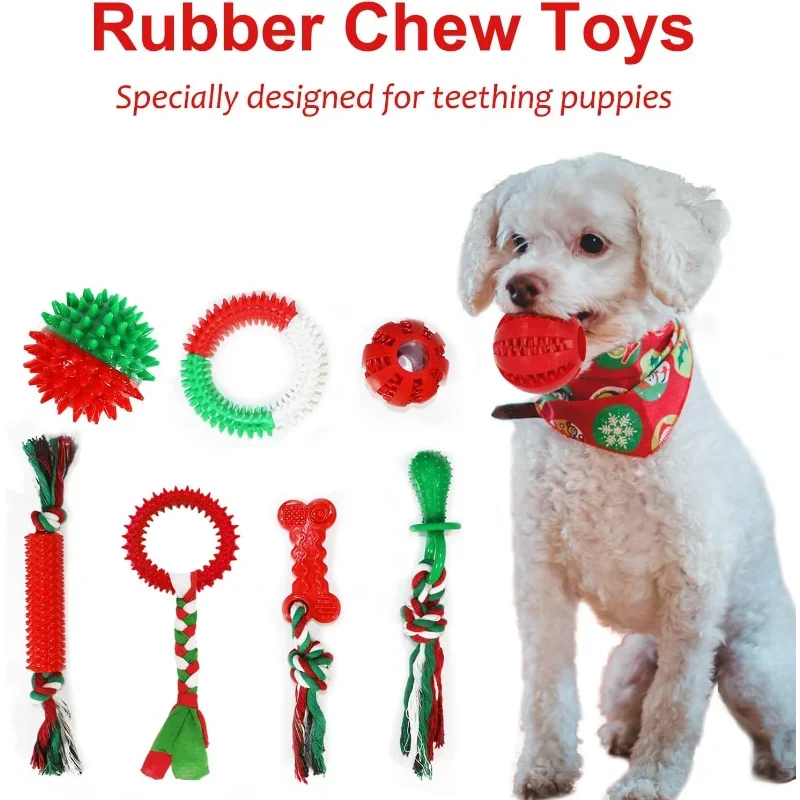 Christmas Dog Toys Bulk 15 Pack, Puppy Chew Toys for Teething Including Variety Tough Rubber and Rope Toys