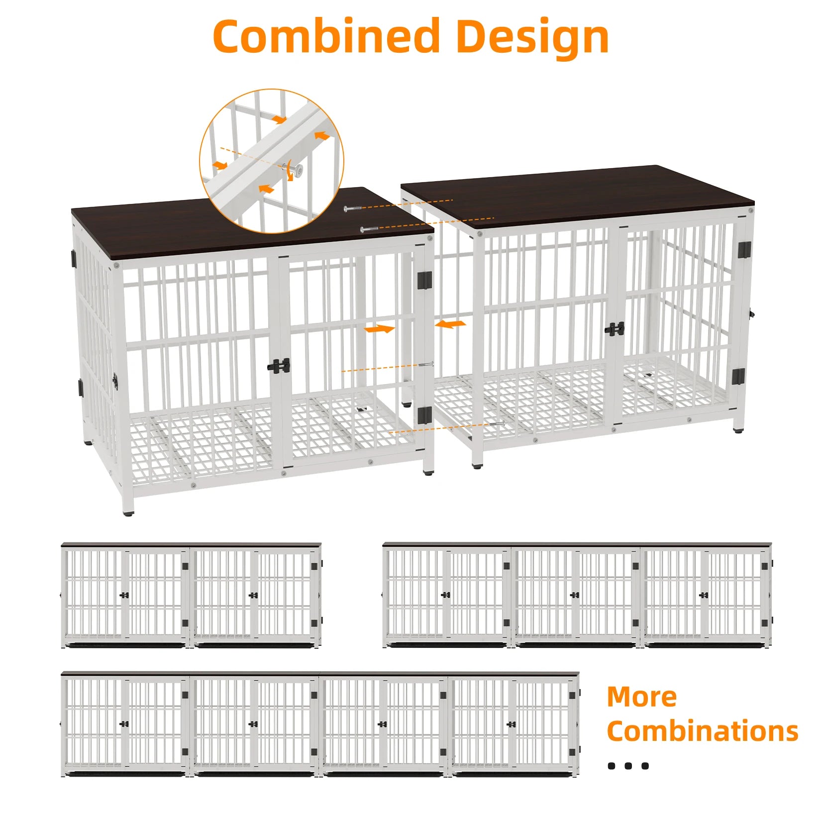 BINGOPAW Dog Crate Furniture Pet Kennel End Table Metal with Three Doors with Locks and Removable Tray, White/Black