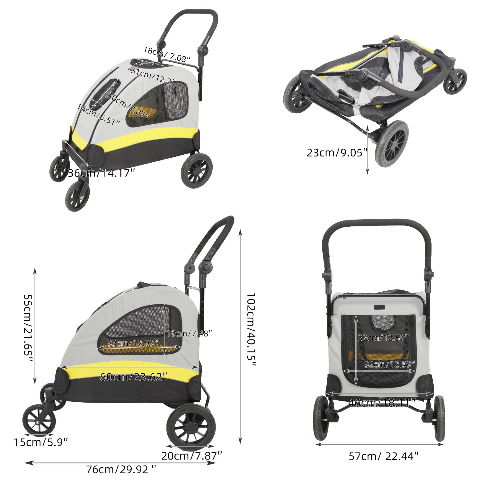 Premium Dog Stroller Pram 4 Wheel Foldable Cart, Travel, Walk, Pet Jogger Wagon for Small Medium Large Dogs