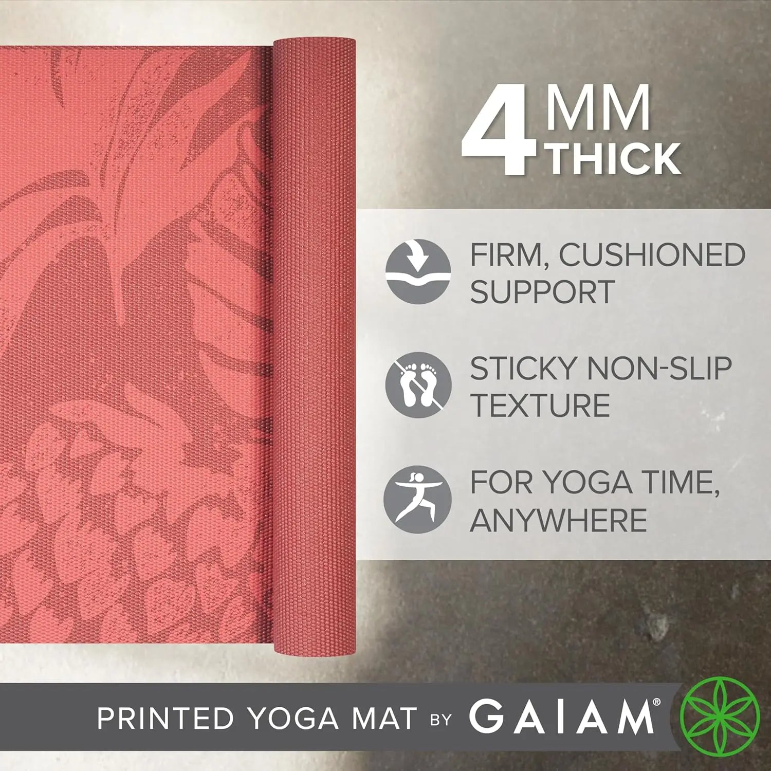 Non-Slip Yoga Mat for Pilates & Floor Exercises, Durable Fitness Mat with Print Design