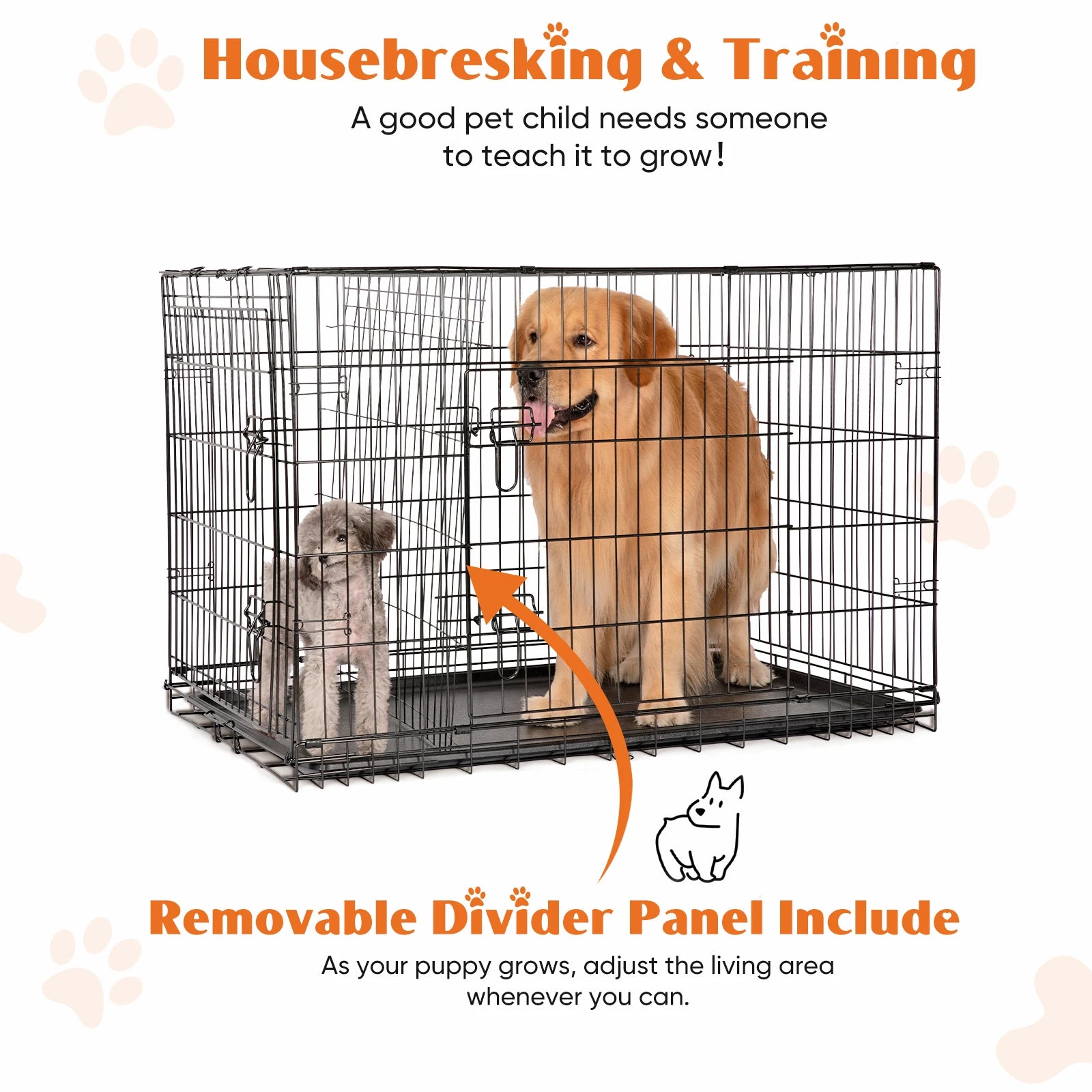 JHK Double Door Folding Metal Wire Dog Kennel with Plastic Leak-Proof Pan Tray, Extra Large