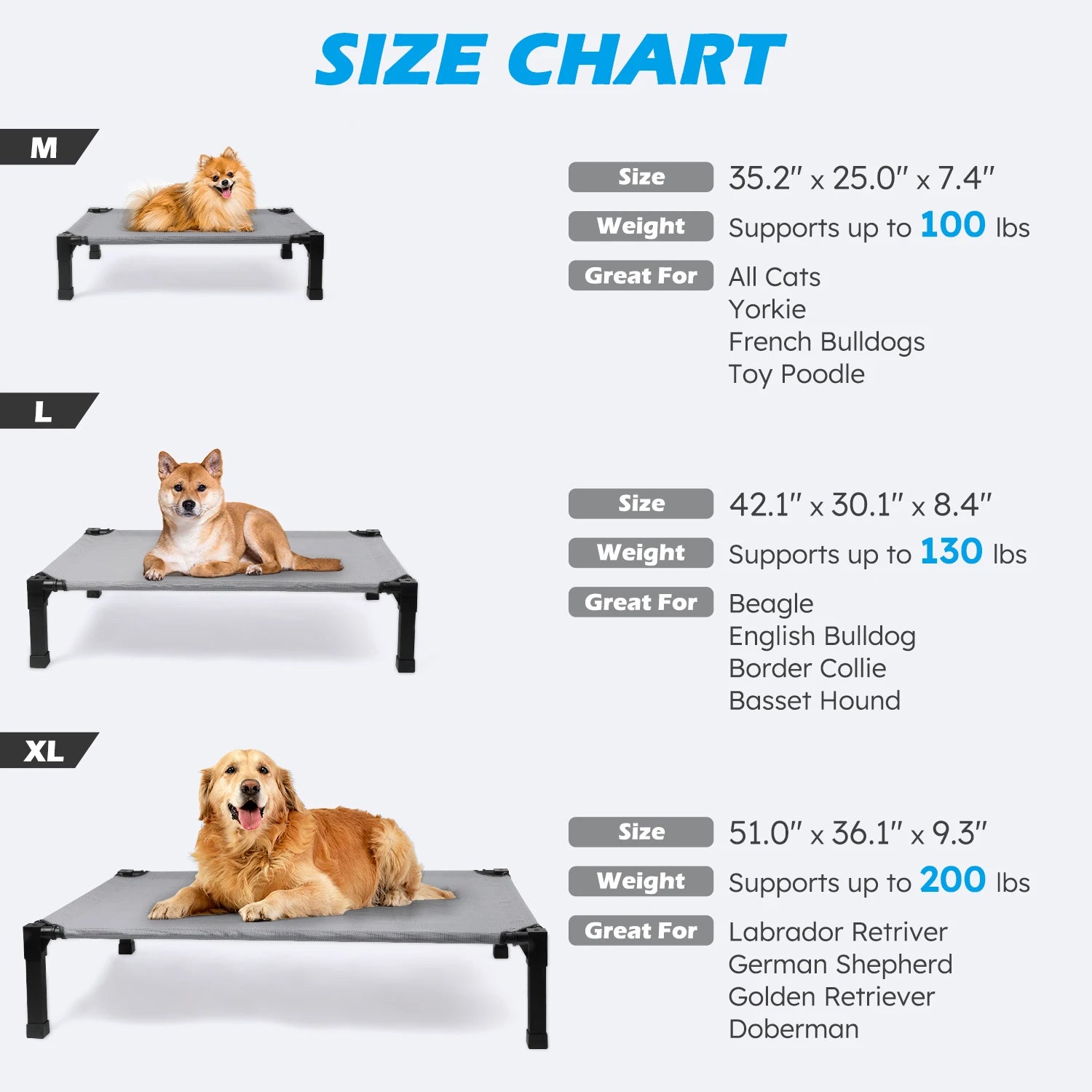 Elevated Dog Bed, Cooling Raised Pet Cot with Chew Proof Washable Breathable Mesh and Metal Frame