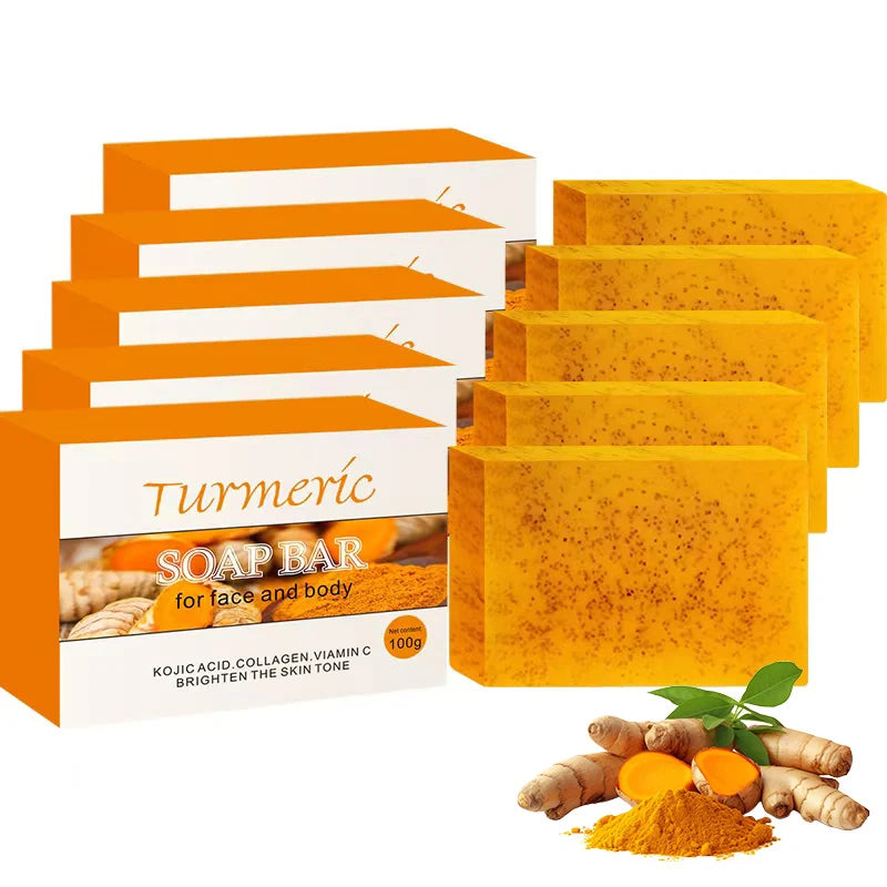 5Pcs Turmeric, Lemon Acid, Kojic Acid Handmade Soap Natural Skincare Bar for Moisturizing And Exfoliating