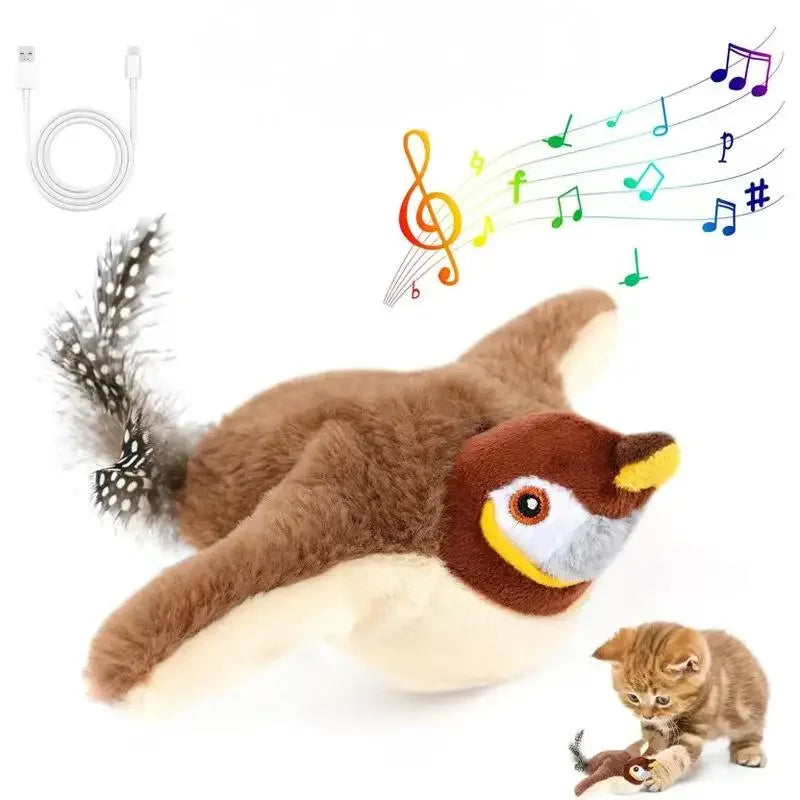 Interactive Cat Toy Flapping Bird with Catnip, Rechargeable Simulation Bird Touch Activated Fluffy Plush Toy