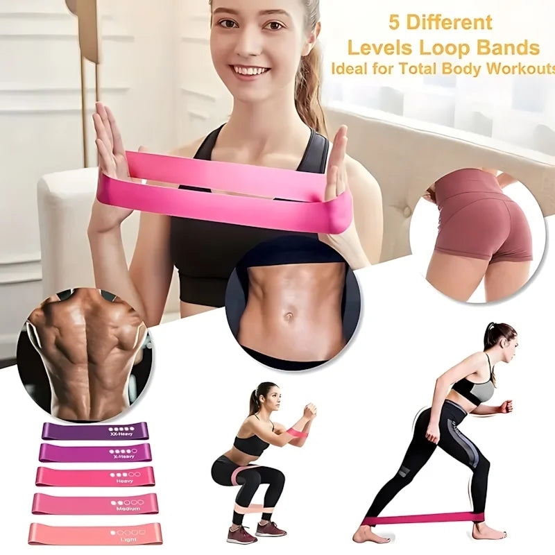 5 Pcs Pink Resistance Bands Set, Workout Bands Elastic Fitness Loop for Leg and Butt Exercise,