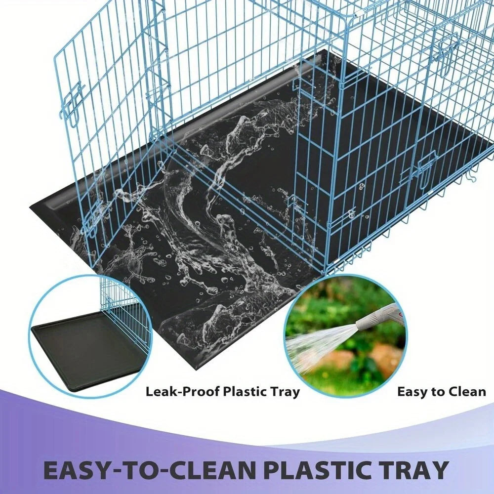 Folding wire kennel for large dog with double doors, rounded corners crate for safety