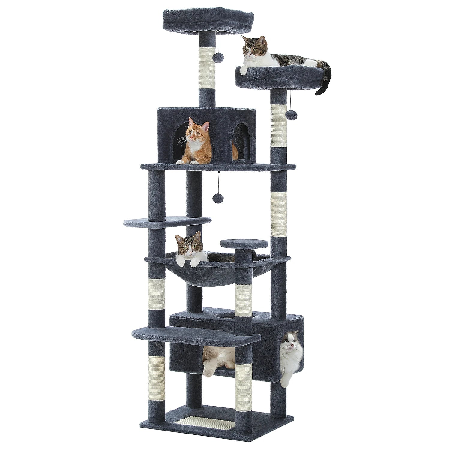 184cm Large Cat Tree Tower for Indoor with Scratching Posts, Hammock, Padded Perches and Condos