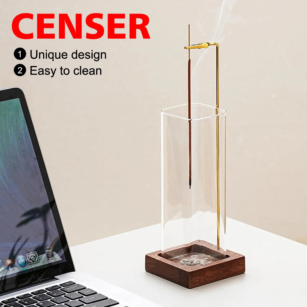 Incense Stick Holder with Removable Glass Ash Catcher Anti-ash Incense Burner