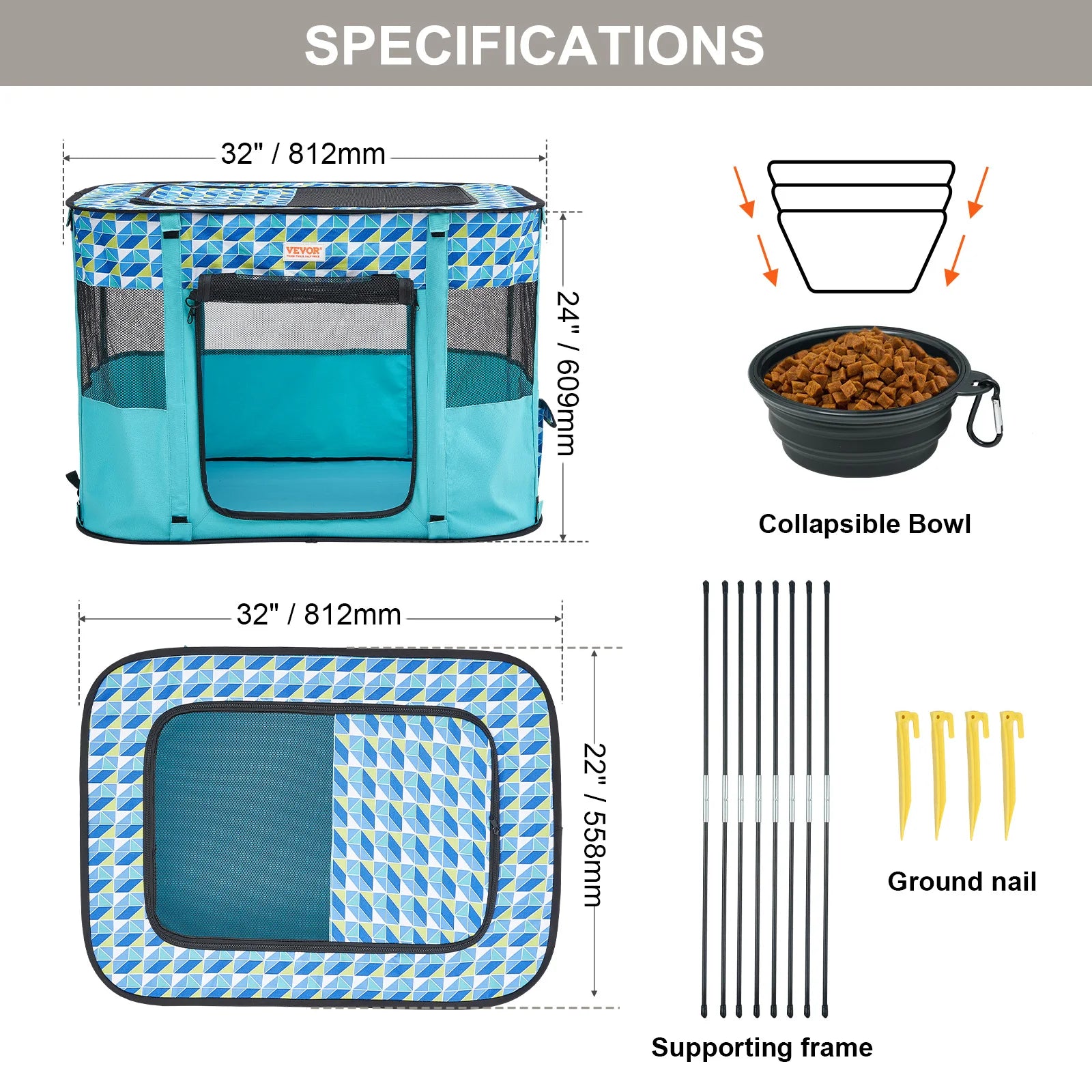 VEVOR Portable, Foldable Pet Playpen Tent Crate Kennel, Waterproof Shelter for Dog Cat Cages