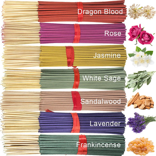 14 Sets of 280 Incense Sticks, Lavender, Milky Fragrance, Jasmine, Rose, Sandalwood, White Sage and Dragon's Blood Scents, Long-Lasting Fragrance