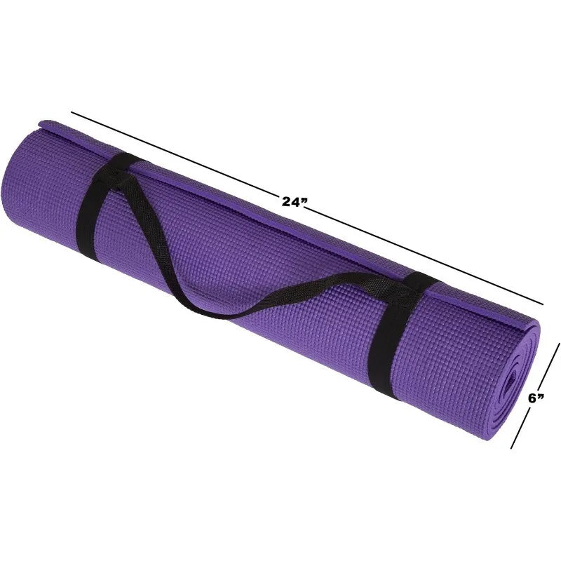 Yoga Mat - Double Sided 1/4-Inch Workout Mat - 71x24-Inch for Pilates with Carrying Strap