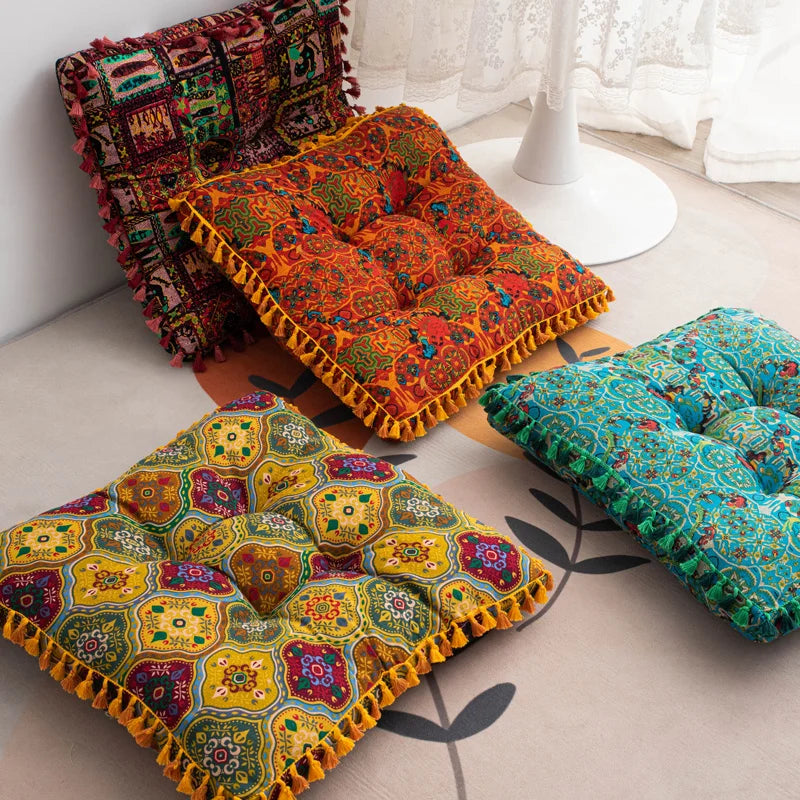 1pc Boho Style Floor Pillow, Square Cushion Meditation Pillow 50cm