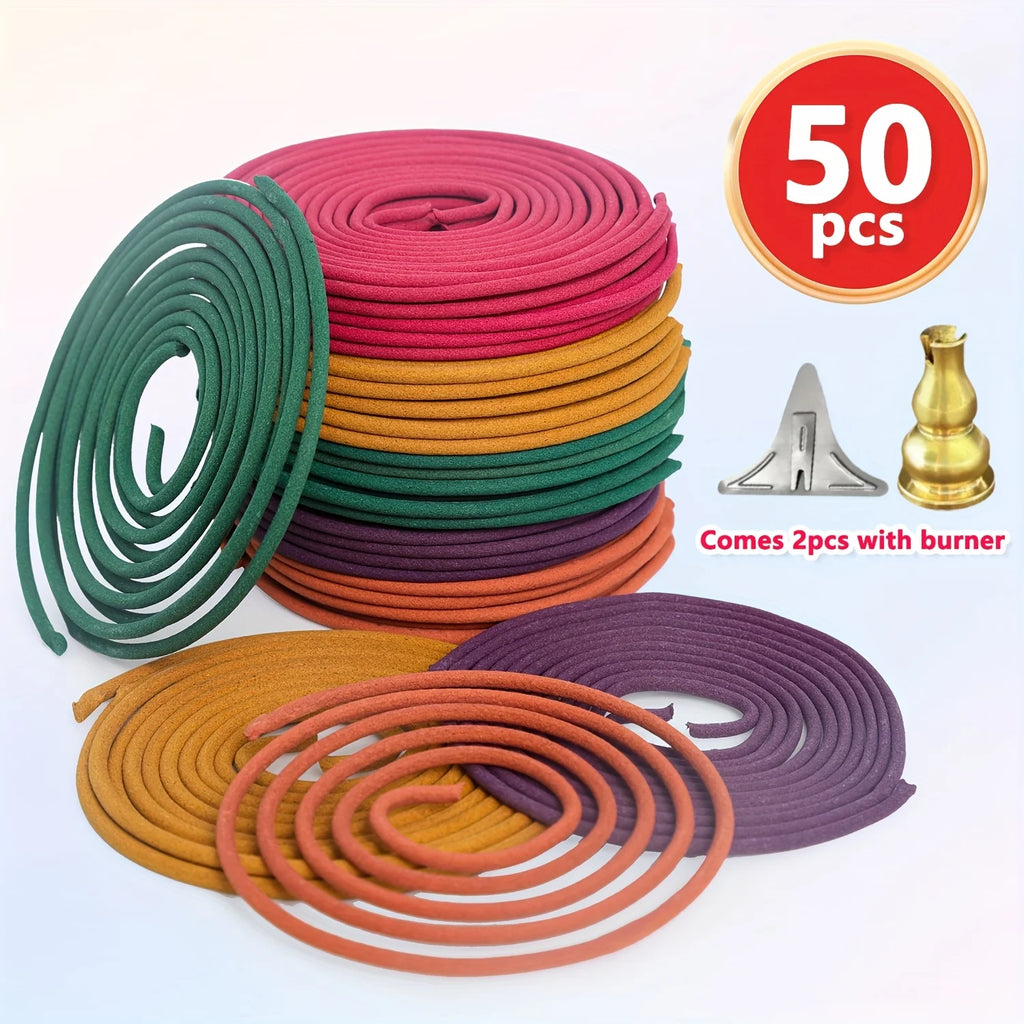 Mixed Spiral Incense Sticks 50pcs – Jasmine Lavender Orange – 3-4h Burn Time