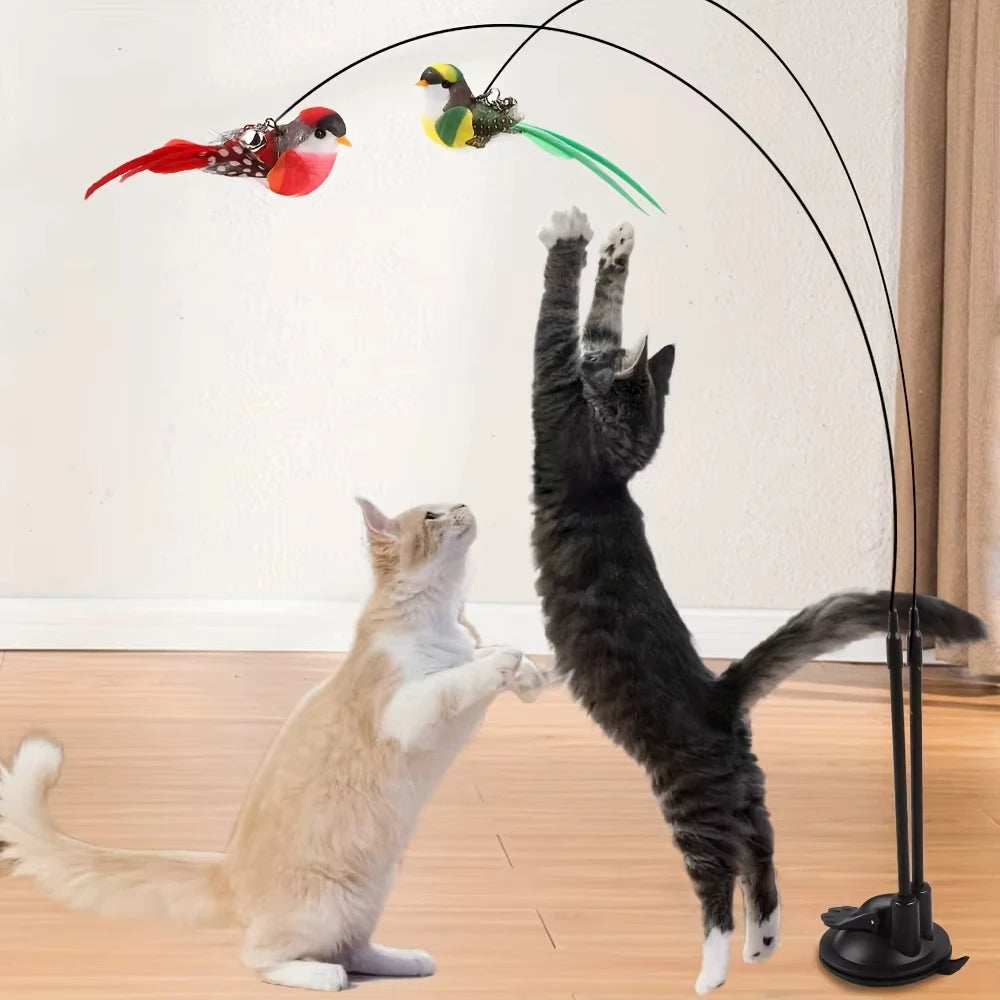 Interactive Cat Wand - Non-slip suction cup base and double-locking grip design
