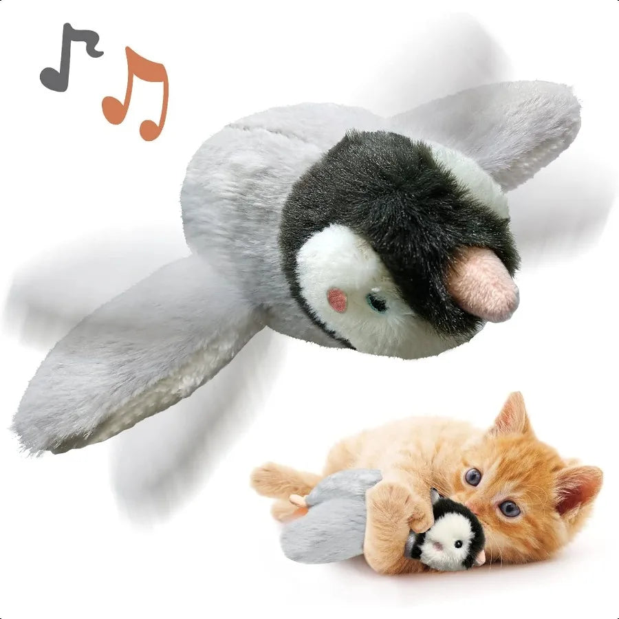 Cat Toys Flapping Wings Penguin, Chirping Bird Interactive Catnip, Touch Activated, Rechargeable