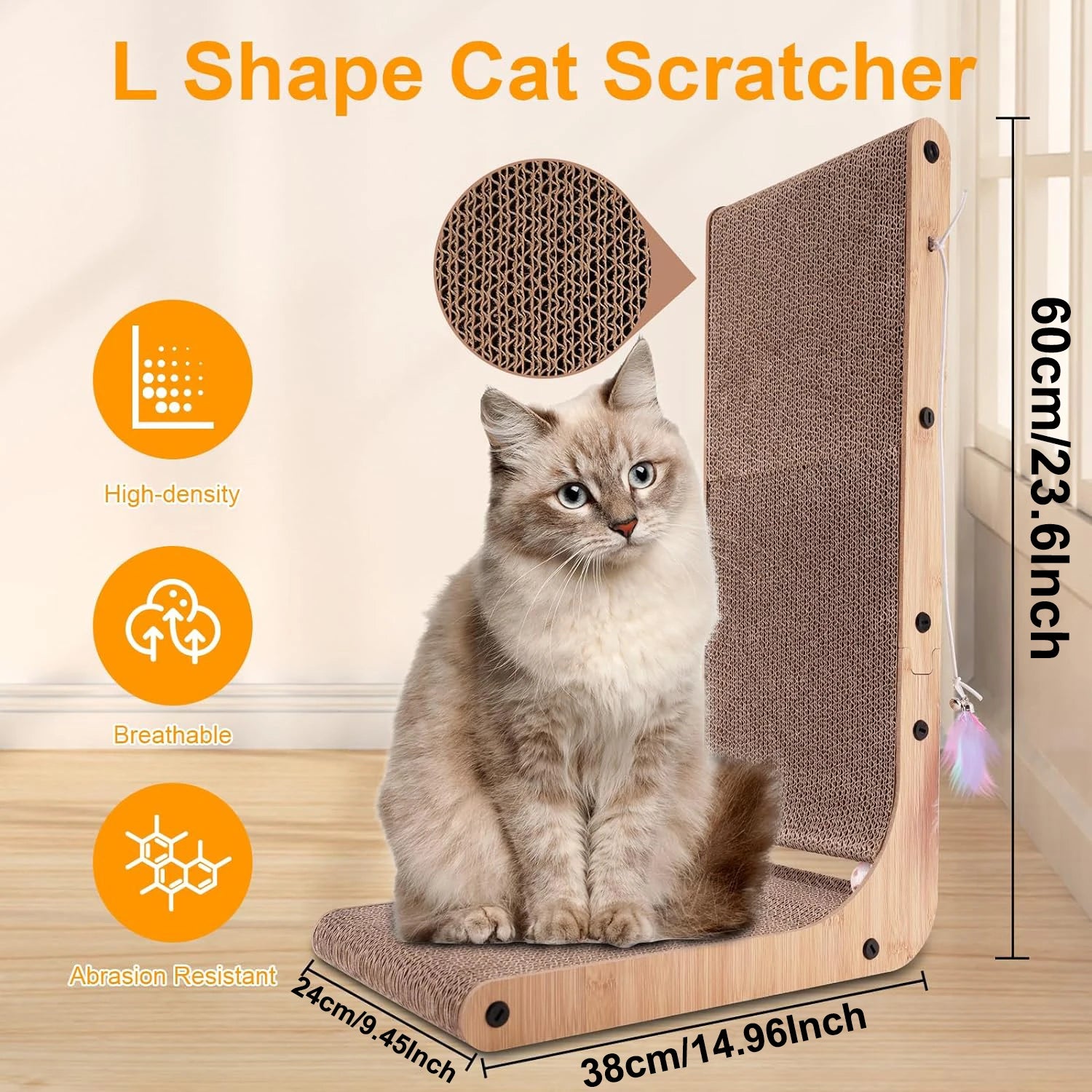 L Shape Cat Scratcher, 23.6 Inch for Indoor Cats, Protecting Furniture Scratch Pad, Cardboard