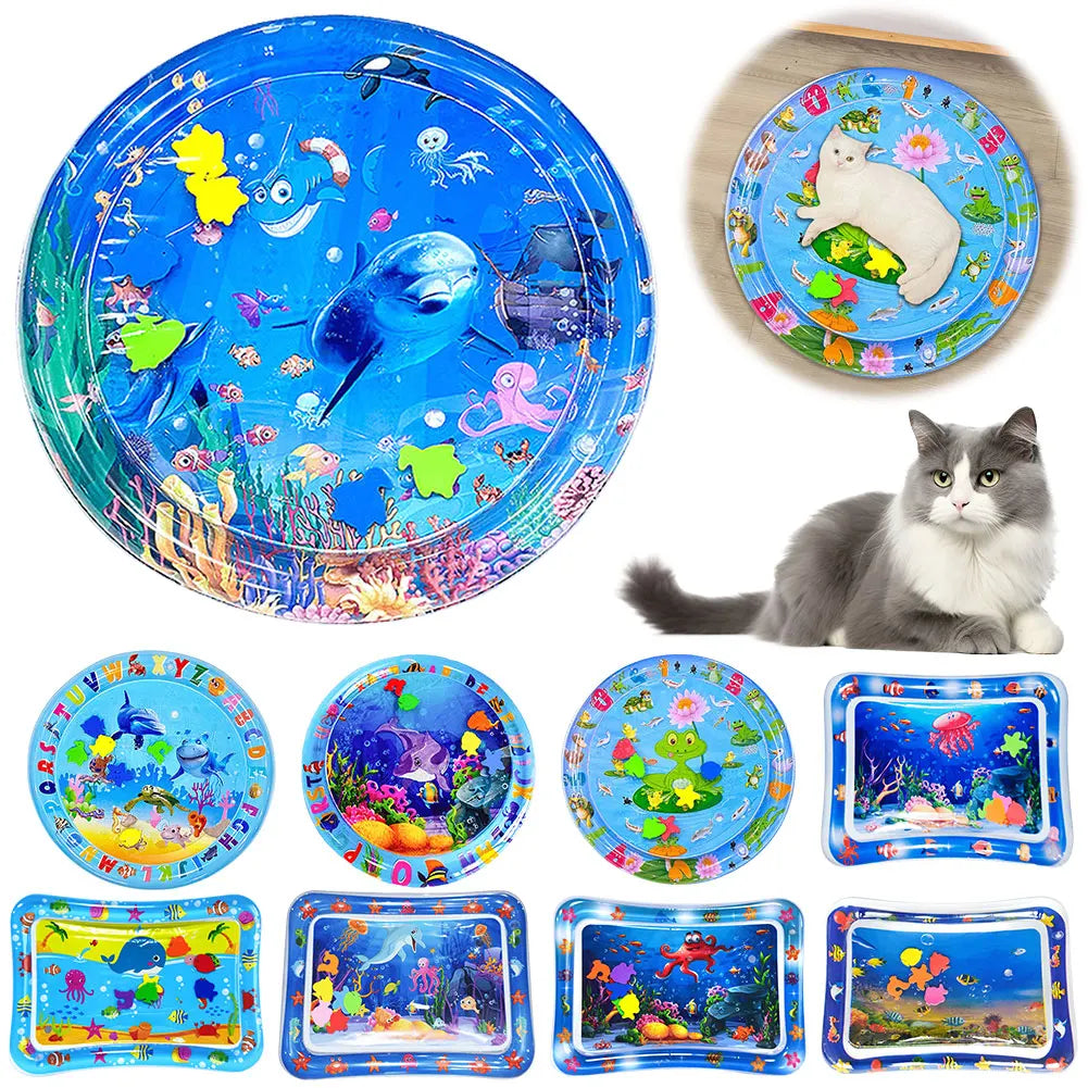 Water Sensory Playmat with Fish Tummy Time Mat for Bored Indoor Cats
