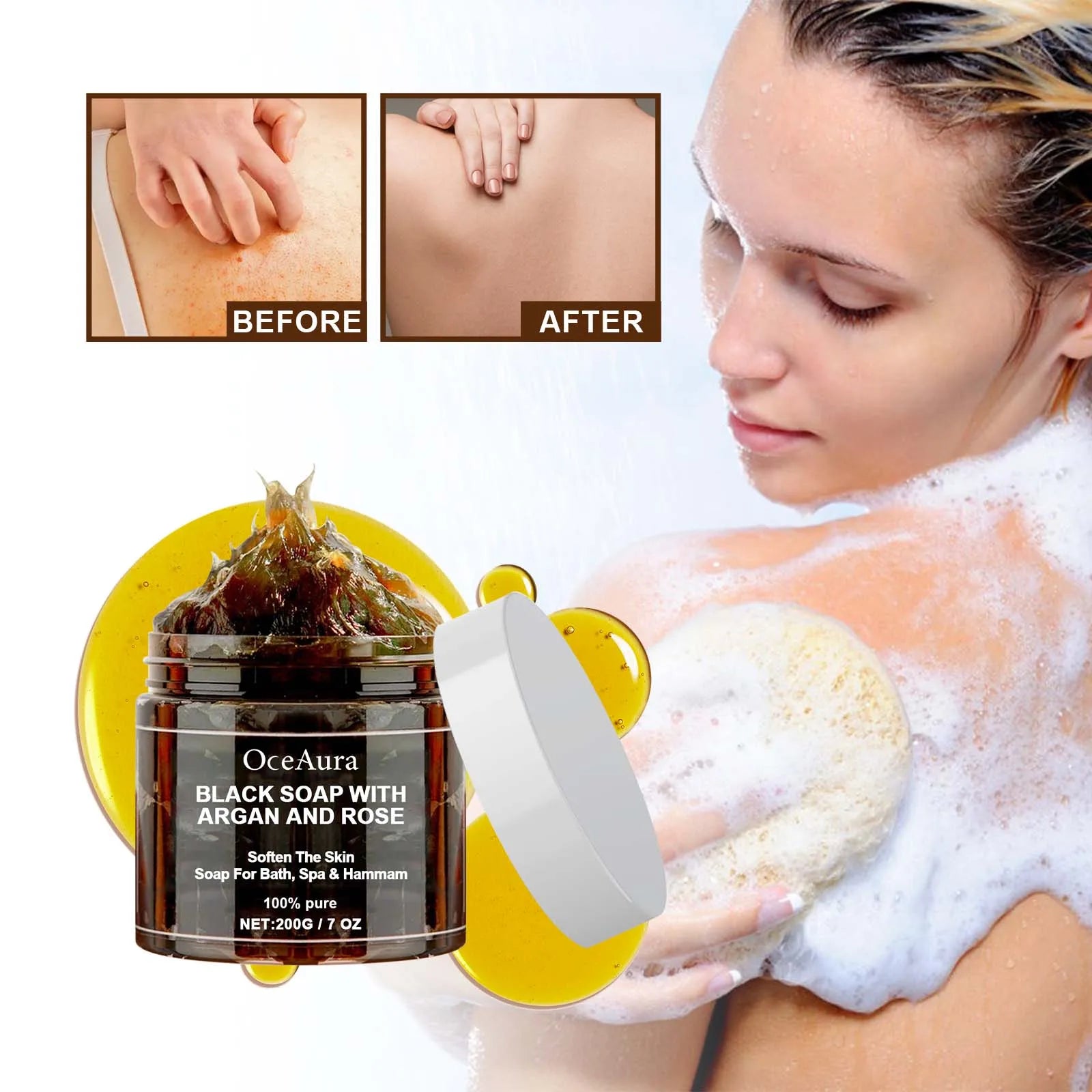OCEAURA 200g Black Soap With Argan And Rose Body Scrub Purifying Deep Cleansing