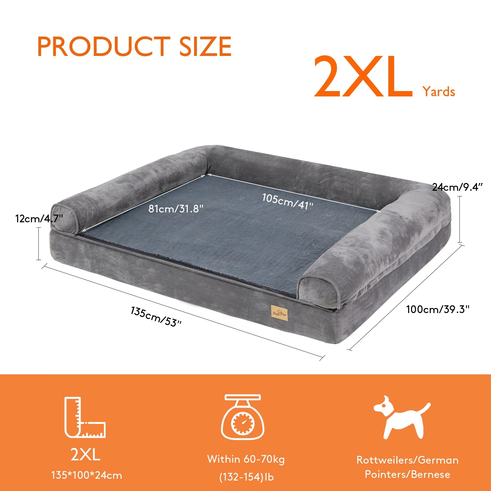 Dog Bed Extra Large Orthopedic Pet Mattress, Cushion with Removable Washable Cover, Soft Sponge Foam