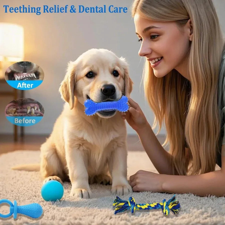 20 Pack Puppy Chew Toys for Small Breeds Blue Teething Rings and Ropes Interactive with Durable Chew
