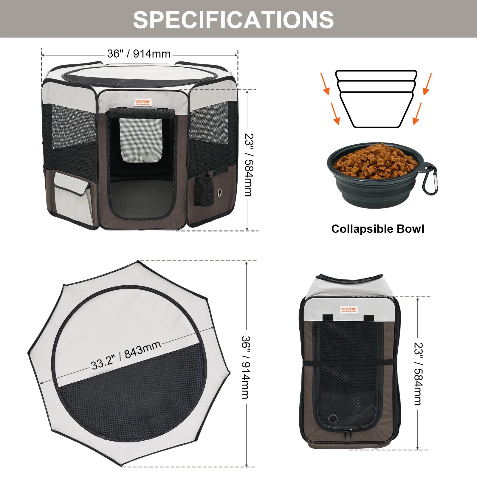 VEVOR Portable, Foldable Pet Playpen Tent Crate Kennel, Waterproof Shelter for Dog Cat Cages