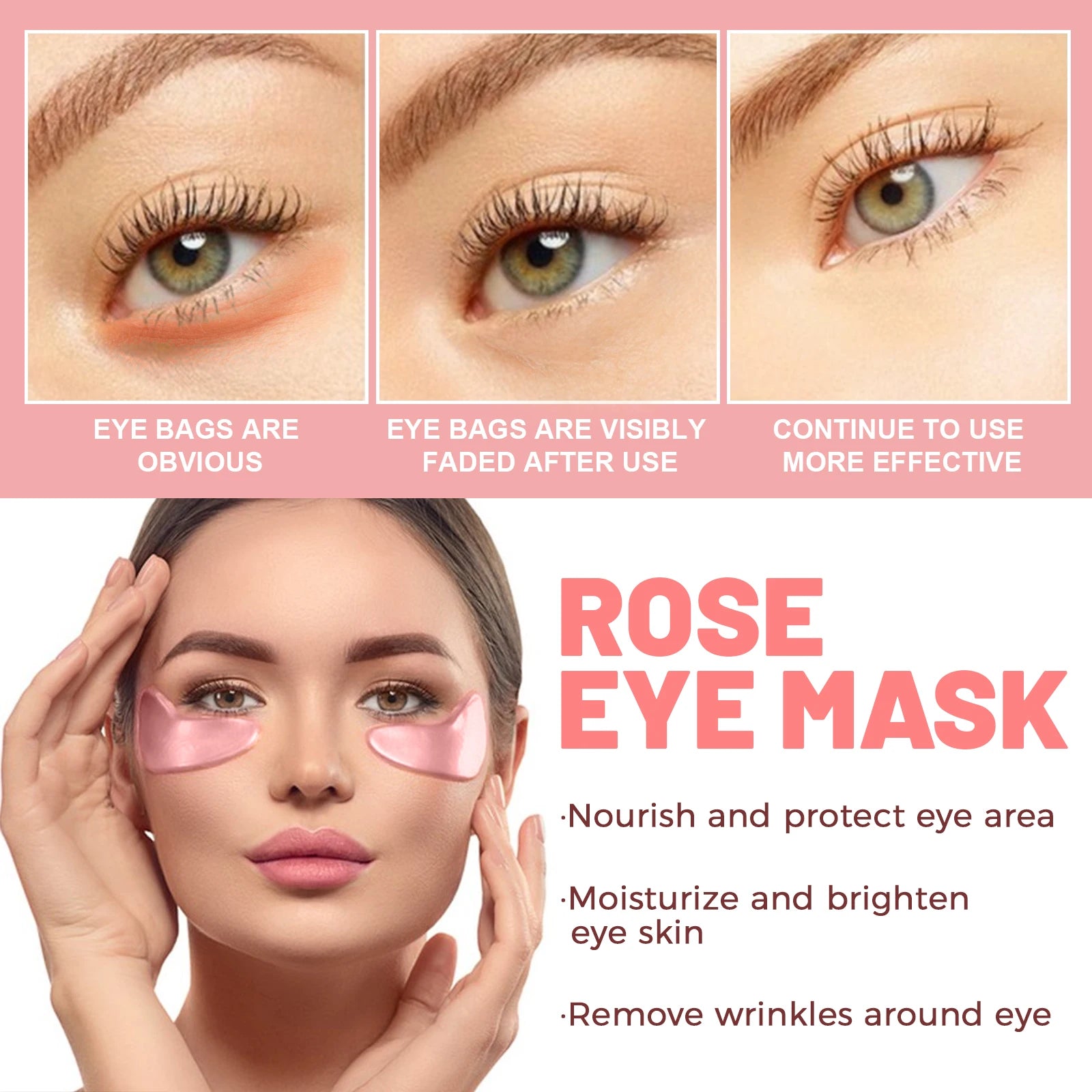OUHOE 60pcs Rose Eye Mask Fades Fine Lines, Eye Bags, Dark Circles, Moisturizing
