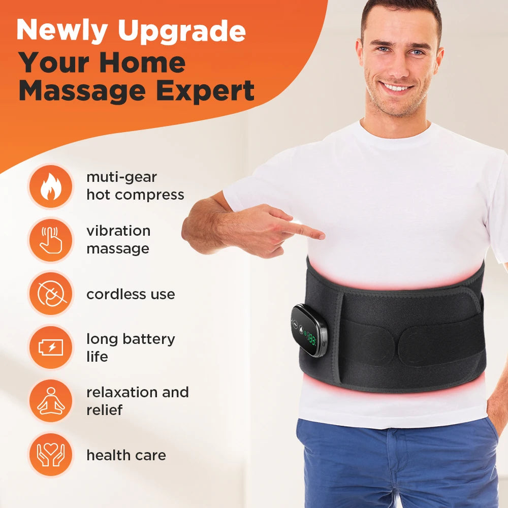 Heating Vibration Massager Belt, Waist and Lumbar Support Brace, Back Massage