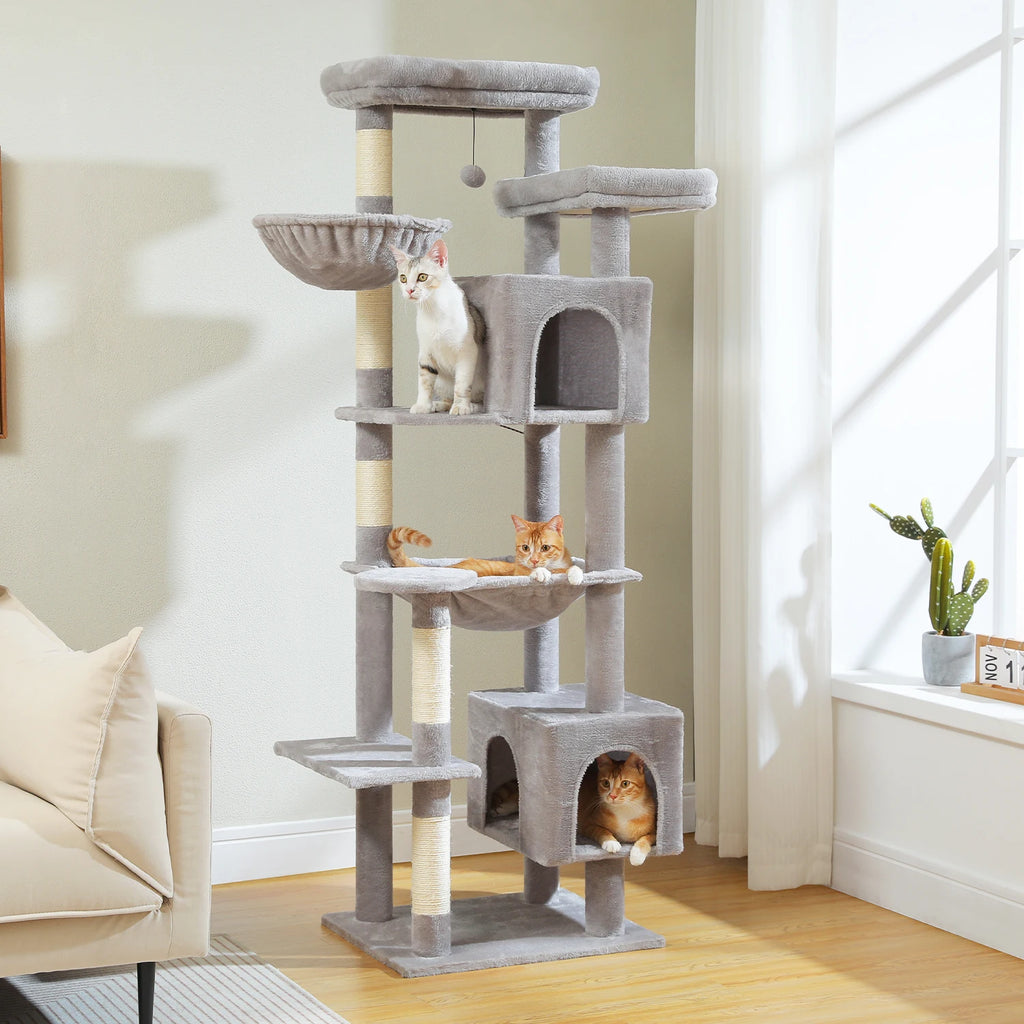 Large Cat Tree Tower Multi-Level Plush Cat Condo with Scratching Posts, Scratching Boards, Perches Caves