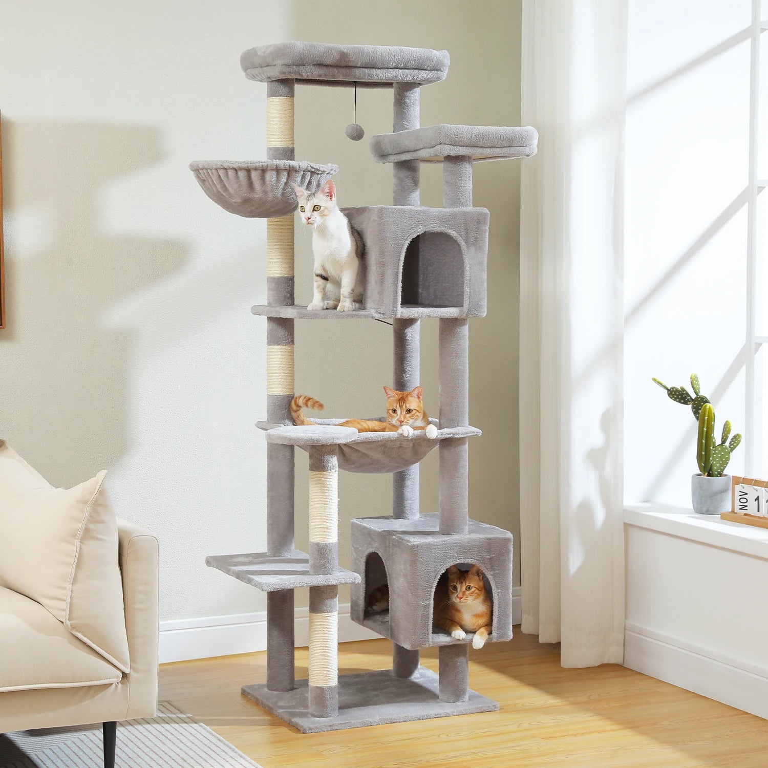 Large Cat Tree Tower Multi-Level Plush Cat Condo with Scratching Posts, Scratching Boards, Perches Caves