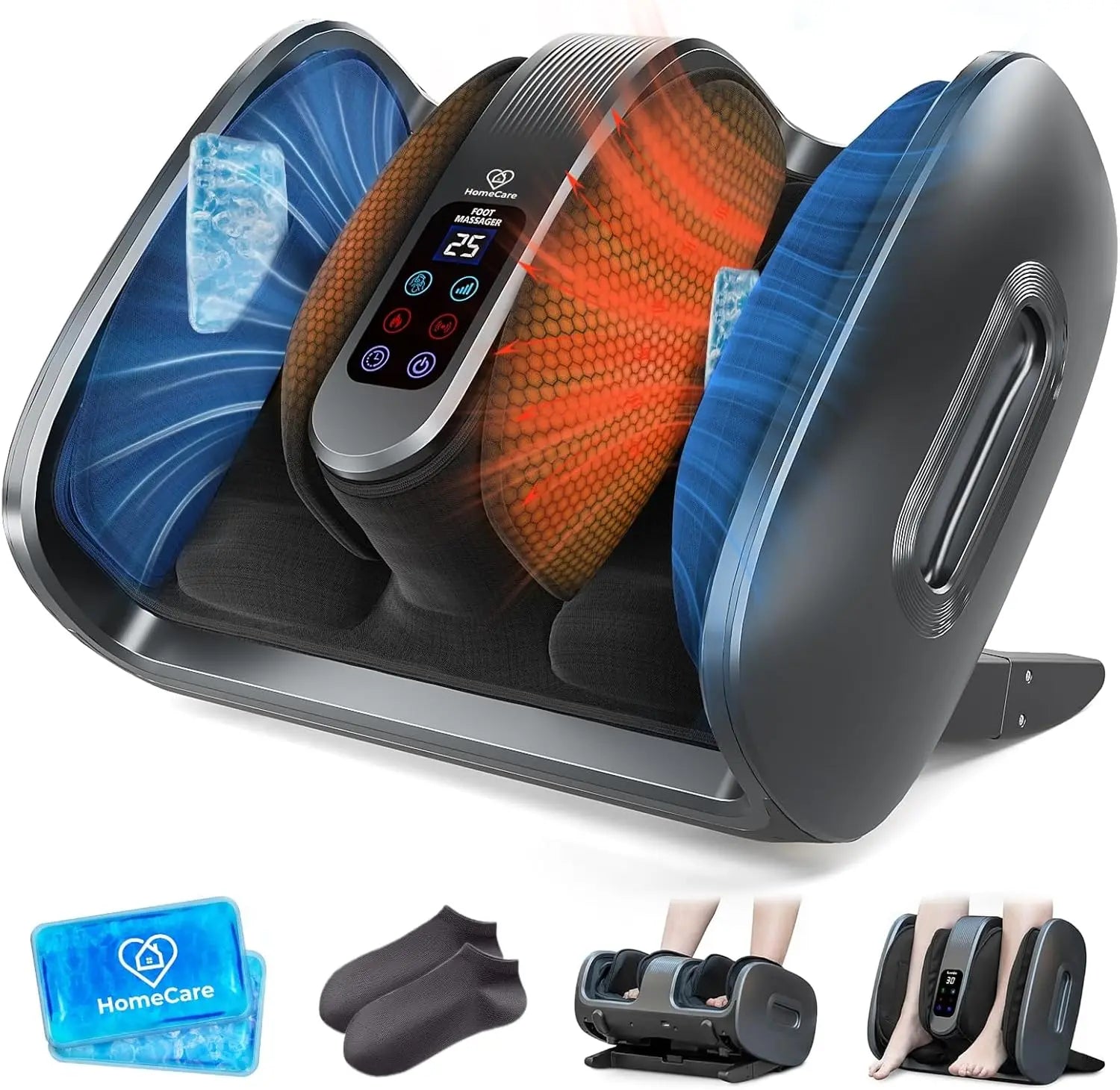 HomeCare Shiatsu Foot Massager with Heat & Ice Therapy, Deep Kneading, Pain Relief for Feet Legs Calves Ankles