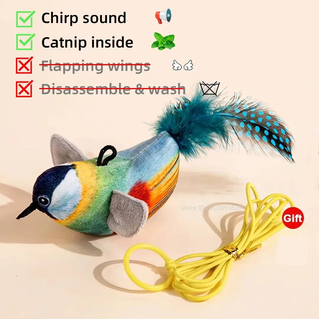 Simulated Bird Cat Toy Interactive Rechargeable Chirping, Flapping Wings, Catnip, Touch Activated