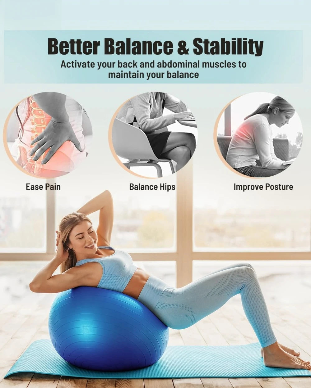 Yoga Workout Ball, Explosion-proof, Anti-Slip Stability, Physiotherapy, Balance Ball