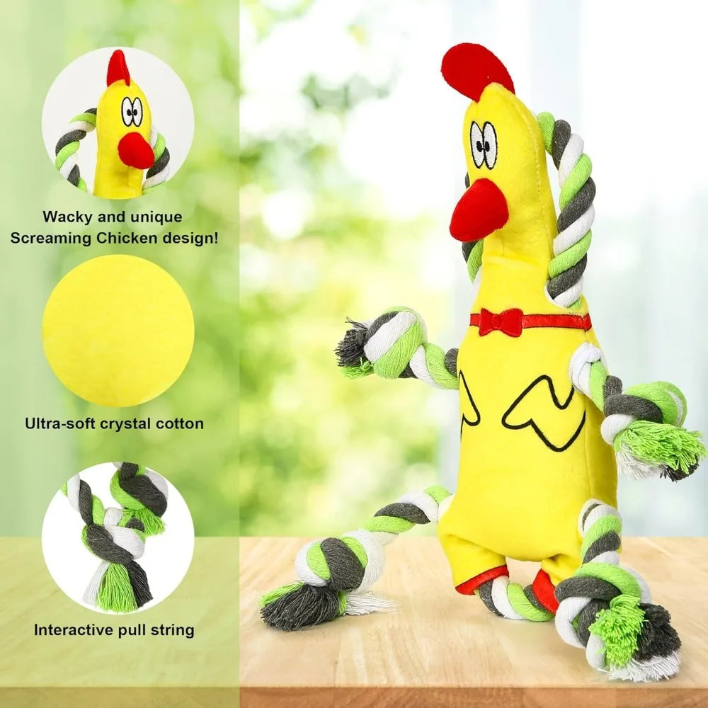 Squeaky Dog Toys, Tug of War Plush Toy for Large Breed, Tough Chewing Toys with Crinkle Paper