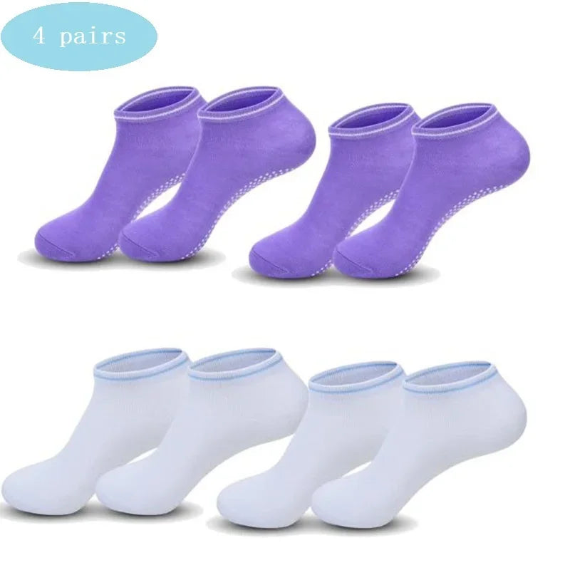 4 pairs Yoga Socks Women Cotton Silicone Non-slip Pilates Grip Towel Socks