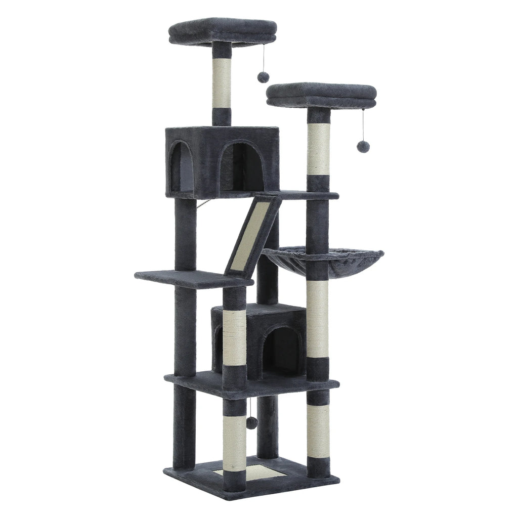 Large Cat Tree Tower Multi-Level Plush Cat Condo with Scratching Posts, Scratching Boards, Perches Caves
