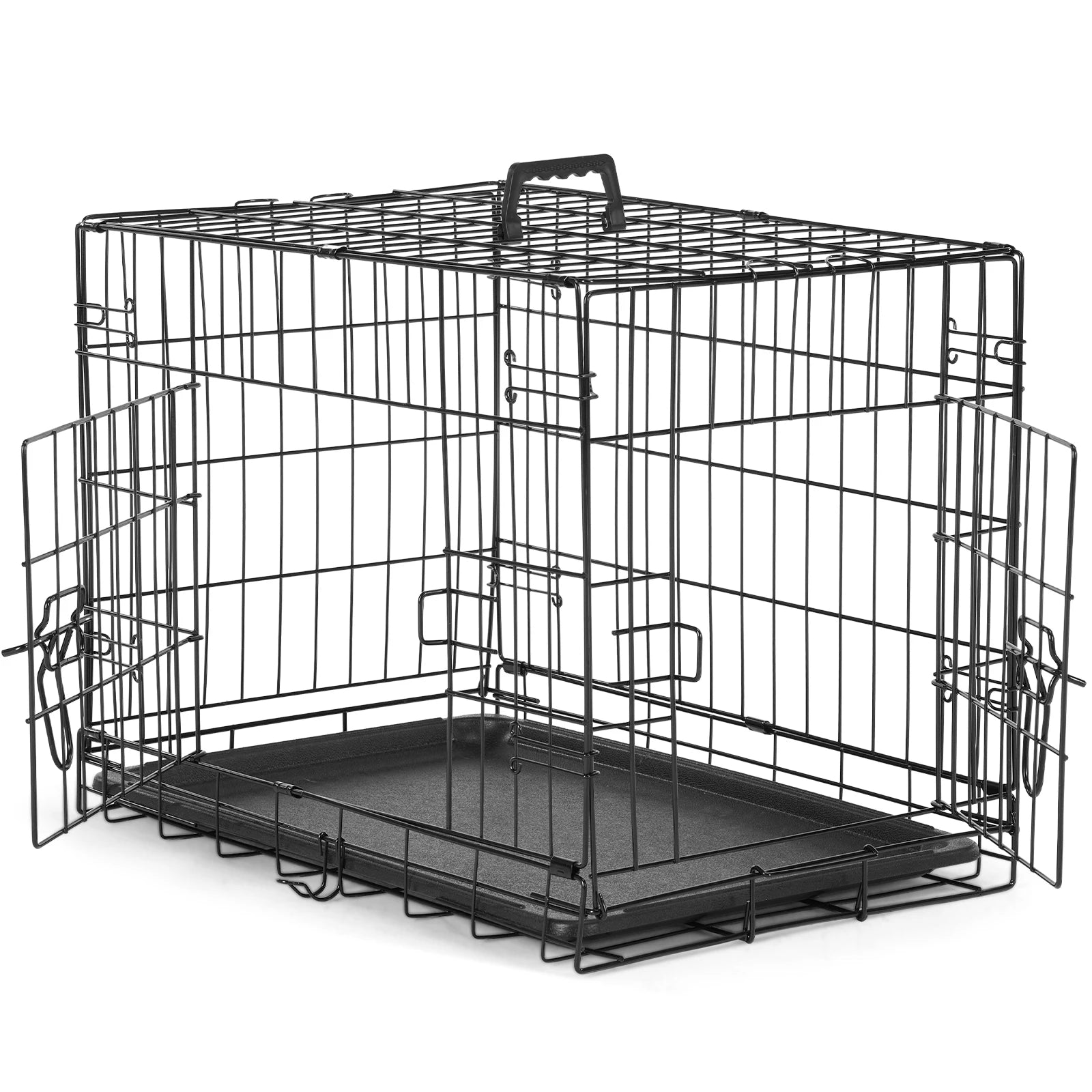 JHK Double Door Folding Metal Wire Dog Kennel with Plastic Leak-Proof Pan Tray, Extra Large
