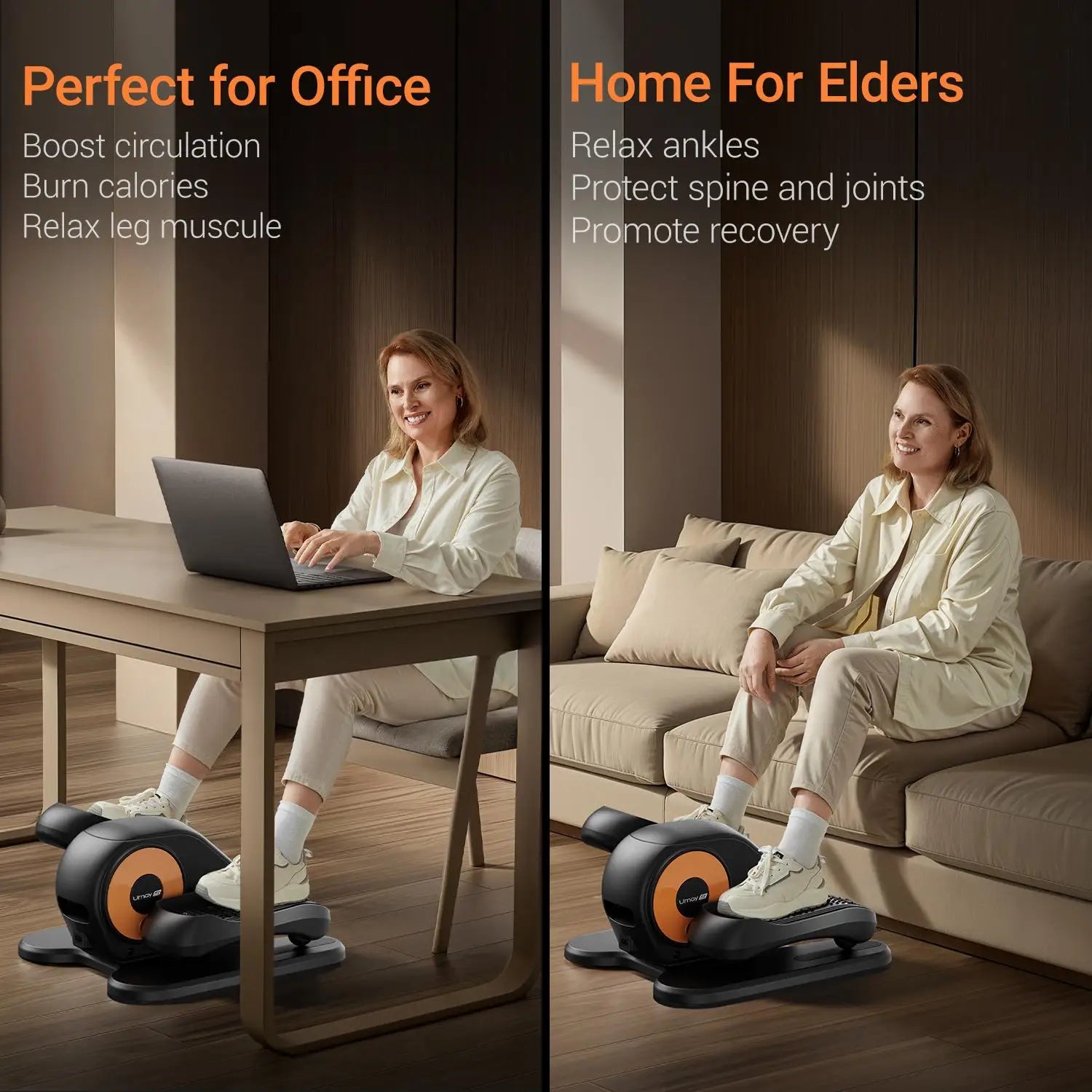Quiet Portable Under Desk Elliptical, Electric Seated Leg Exerciser with Remote – Compact Training Machine