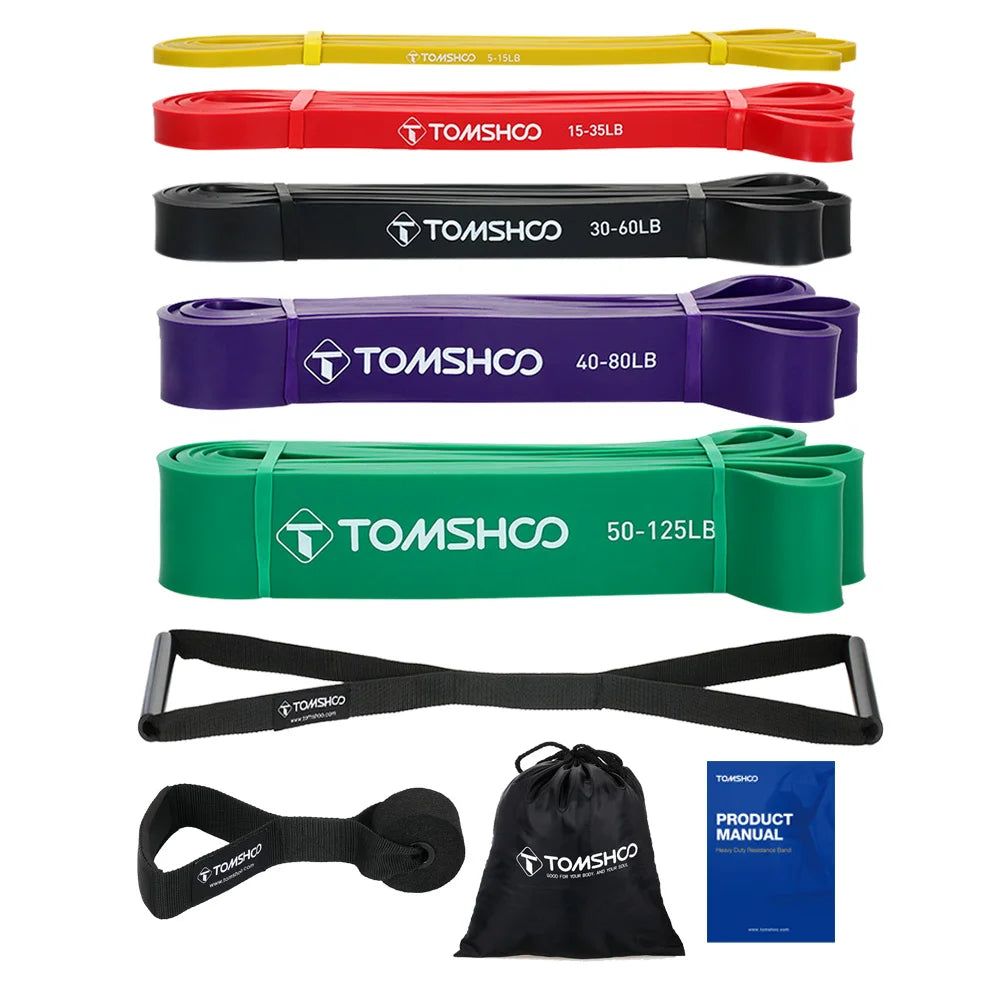 5 Packs Pull Up Assist Loop Bands Set Resistance, Exercise Stretch Bands with Door Anchor and Handles