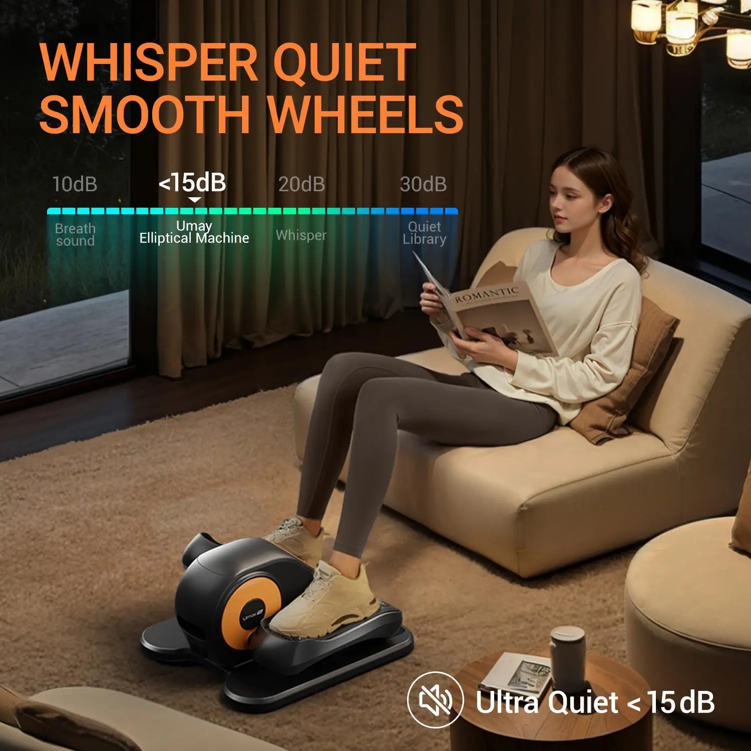 Quiet Portable Under Desk Elliptical, Electric Seated Leg Exerciser with Remote – Compact Training Machine
