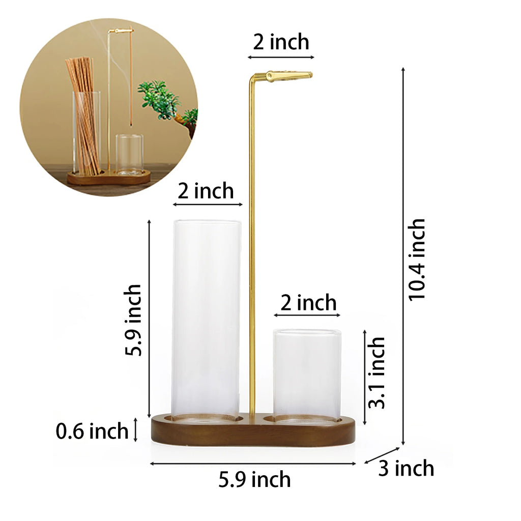 2 in 1 Incense Holder Anti-Ash Flying Incense Burner with Glass Ash Catcher and Incense Sticks Organizer