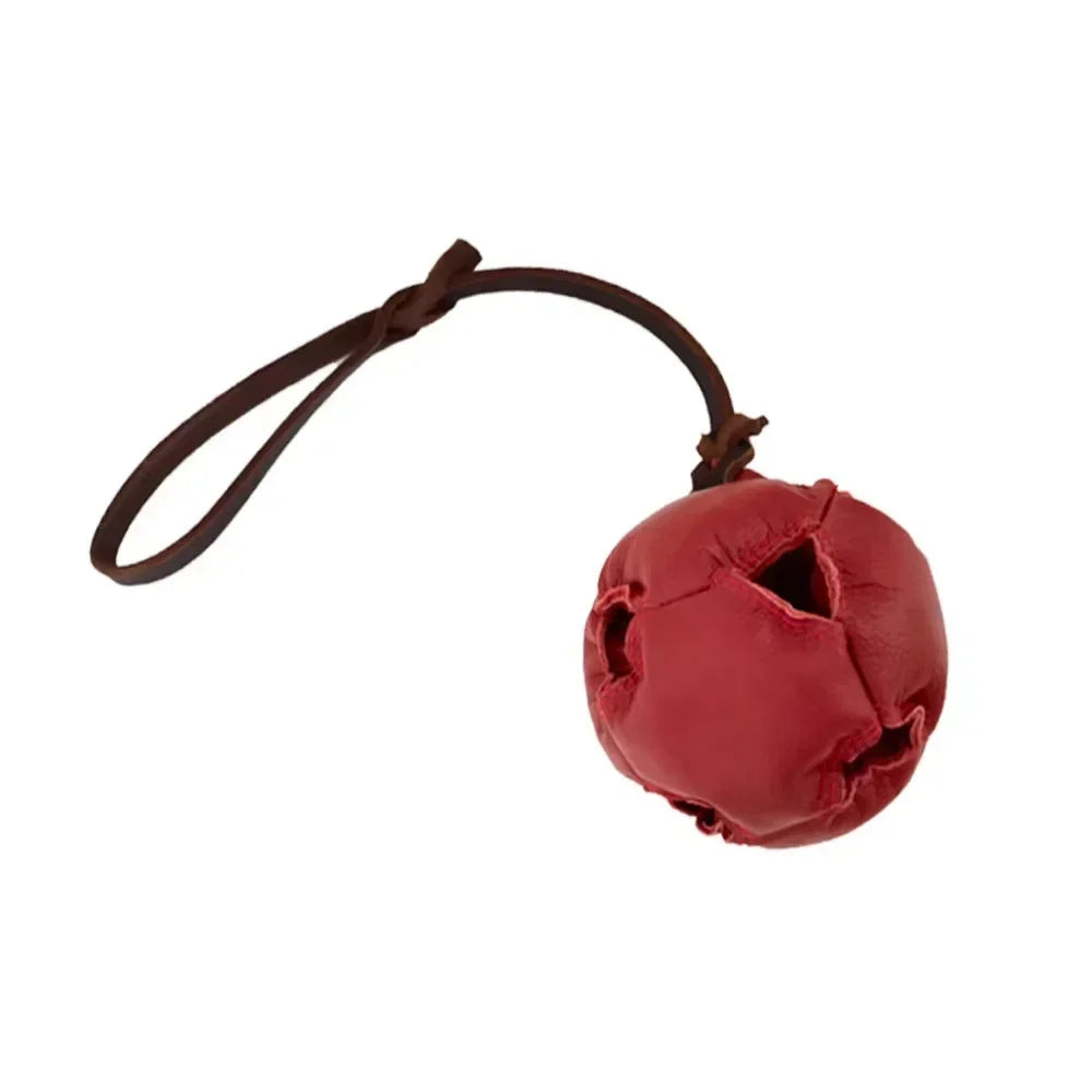 Leather Dog Training Ball Tug Toy, with a Handle Dog Bite for Fetch, Catch, Throw Pet Toys