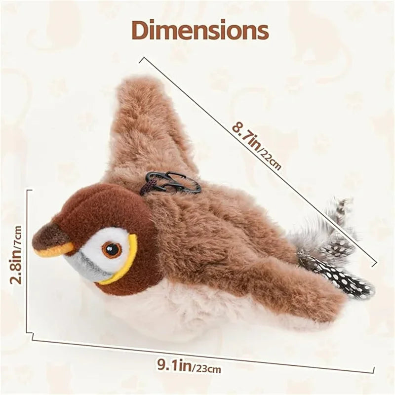 Interactive Cat Toy Flapping Bird with Catnip, Rechargeable Simulation Bird Touch Activated Fluffy Plush Toy