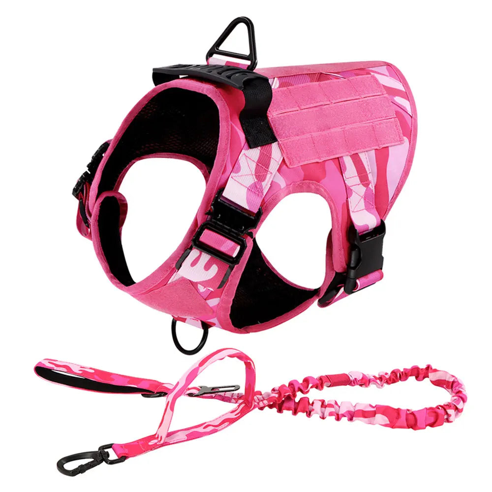 Military Pink Camouflage Dog Harness For Large Medium Dogs Leash Adjustable Training Vest